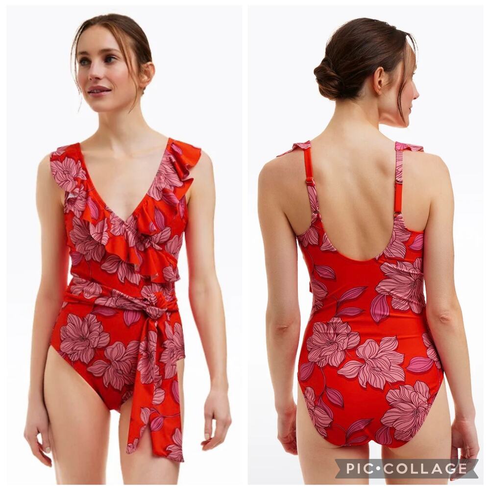 Draper James Red Magnolia Ruffle One Piece with Belt Size Large